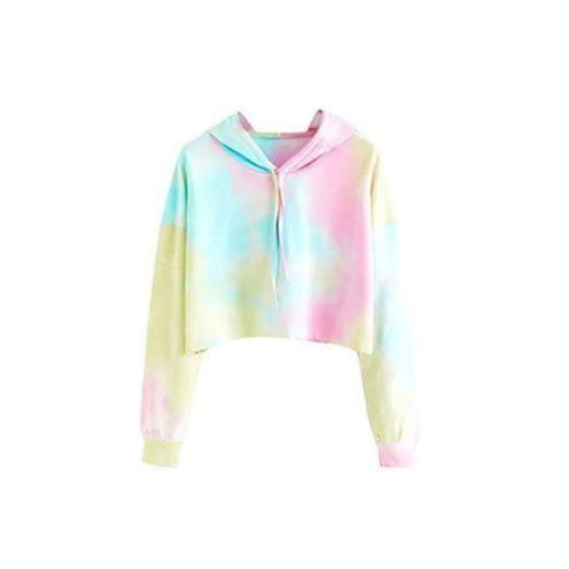 Color Tie Dye Sudaderas Tumblr Cortas con Capucha para Mujer Chica Adolescente