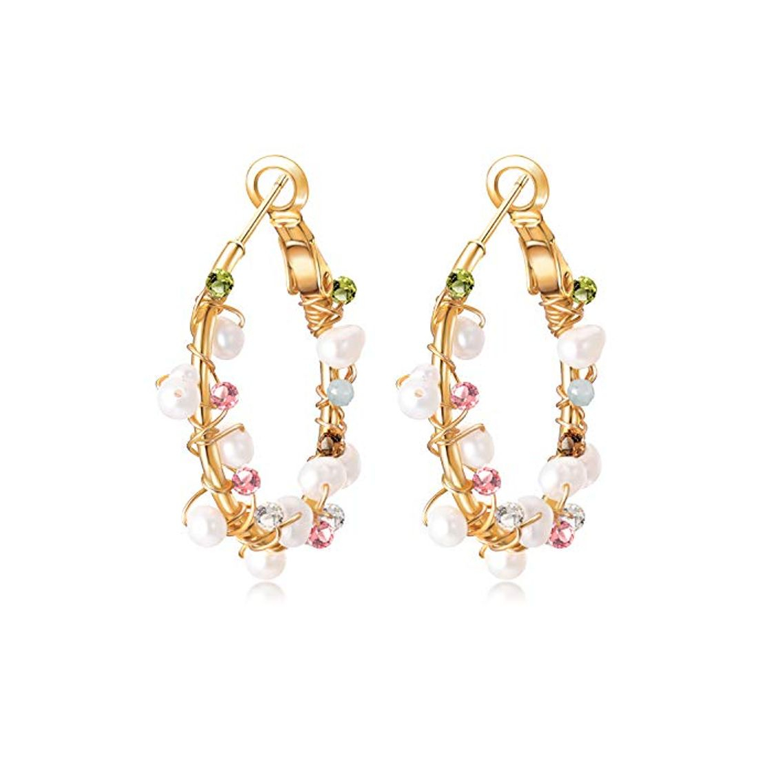 Producto Arracadas Hecho A Mano Envuelto Multicolor Turmalina Perla Plata 925 14K Oro Bohemia Mujeres Boda Pendientes Vacaciones