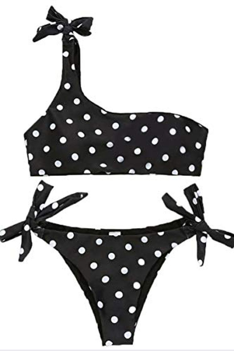 Social JFan Mujer Conjuntos de Bikini Rayas con Un Hombro Traje de Baño Estampado Anudado Tiras Tanga Braga Bikini Lado Anudado Bañador Atractivo de Dos Piezas