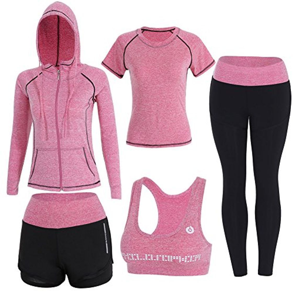 Social BOTRE 5 Piezas Conjuntos Deportivos para Mujer Chándales Ropa de Correr Yoga