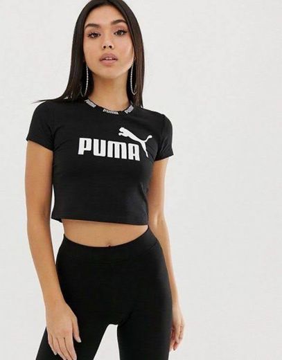 Puma Amplified Cropped tee Camiseta, Mujer, Negro