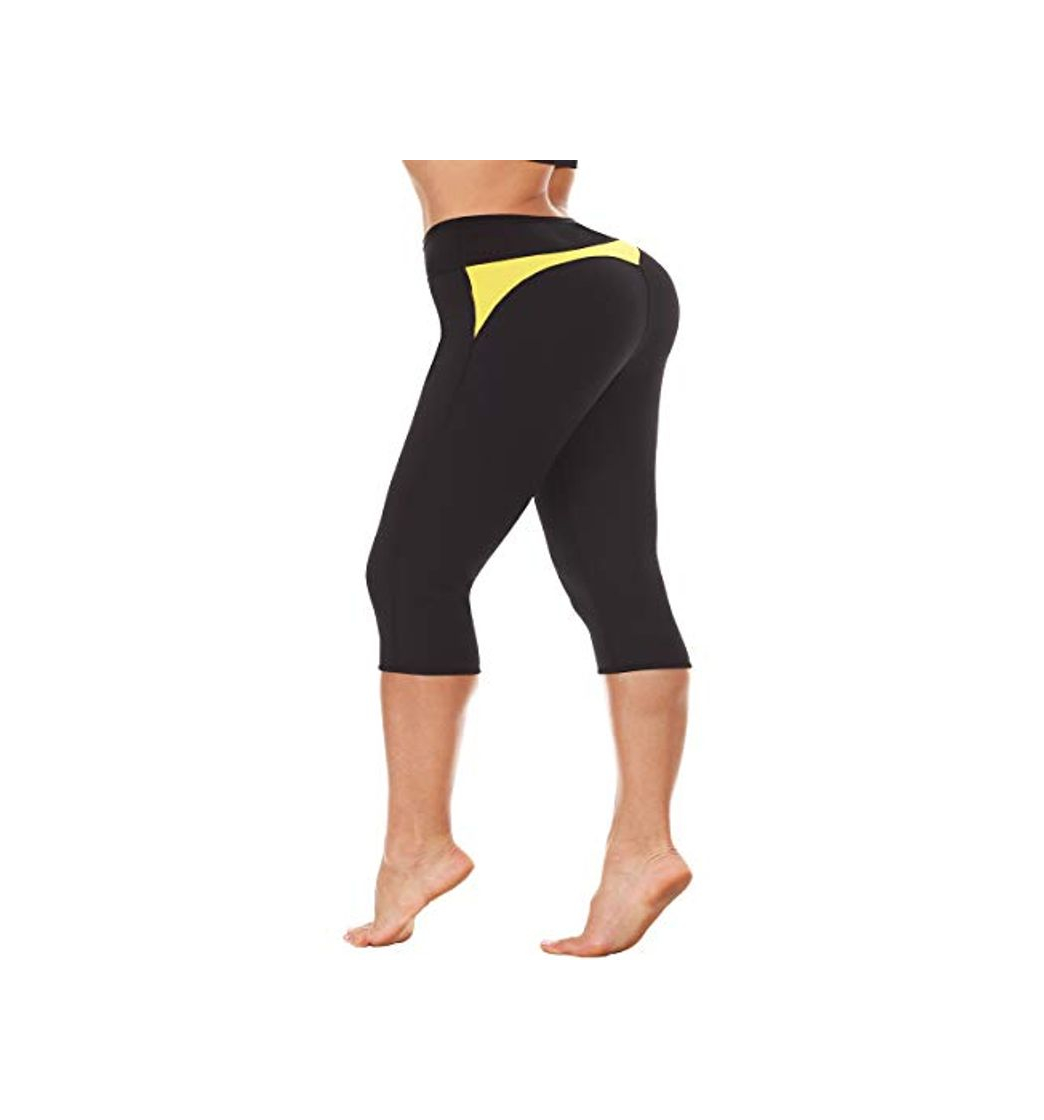 Moda TINGSU Mujer Termo Caliente Pantalones Capri Adelgazantes Neopreno Escultor de Cuerpo Quemador de Grasa del Muslo Traje de Sauna de Entrenamiento Pérdida de Peso Negro