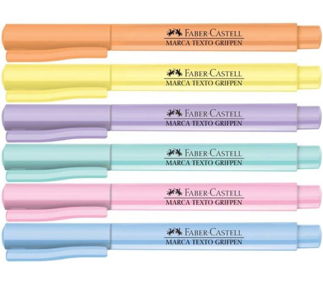 Moda Caneta Marca Texto, Faber-Castell, 6 Cores, Tons Pastel