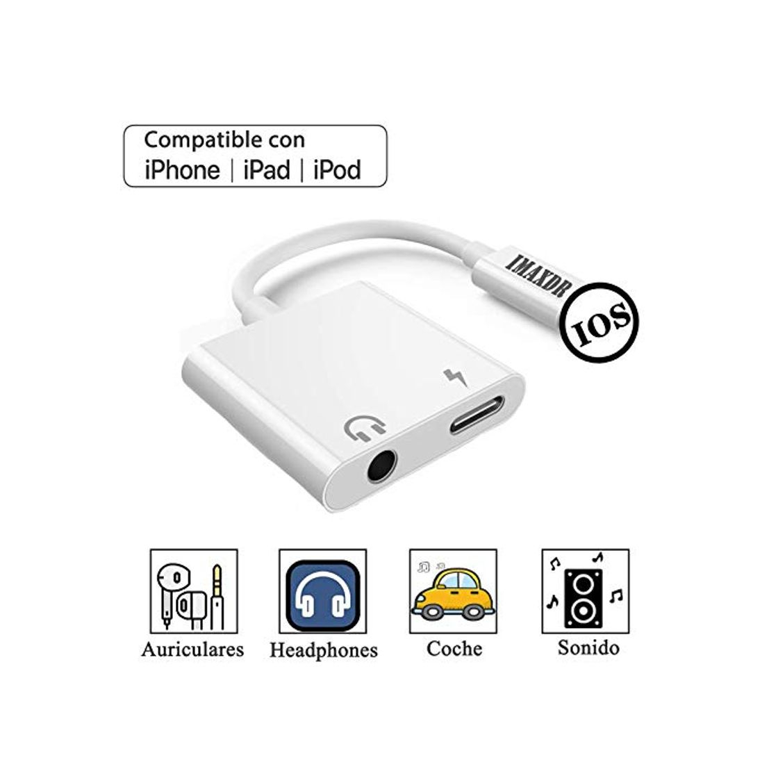 Social 2 en 1 Adaptador de auriculares Compatible con iPhone Cargador de coche