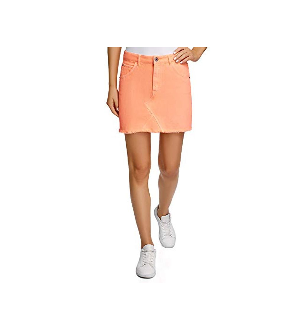 Fashion oodji Ultra Mujer Falda Vaquera con Cinco Bolsillos, Naranja, ES 40