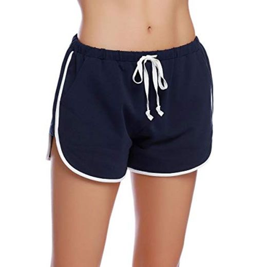 Abollria Pantalones Cortos de Pijama para Mujer Cintura Elástica Ajustable y Bolsillo