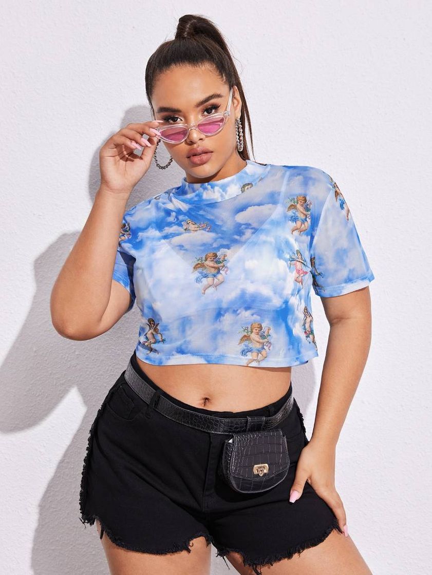 Top transparente con estampado de Ángel 