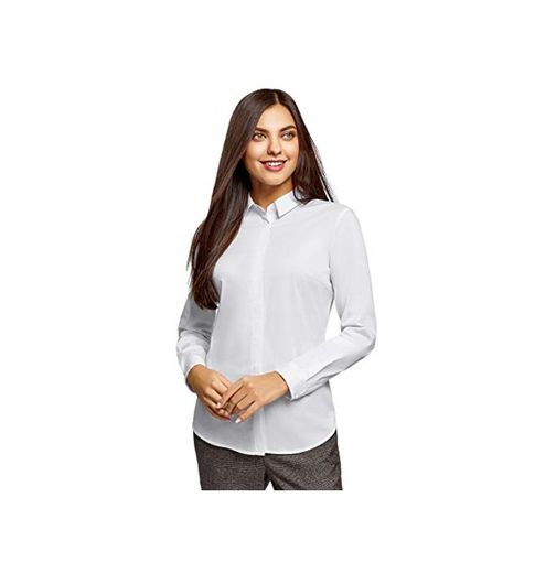 oodji Ultra Mujer Camisa Básica Entallada, Blanco, ES 44