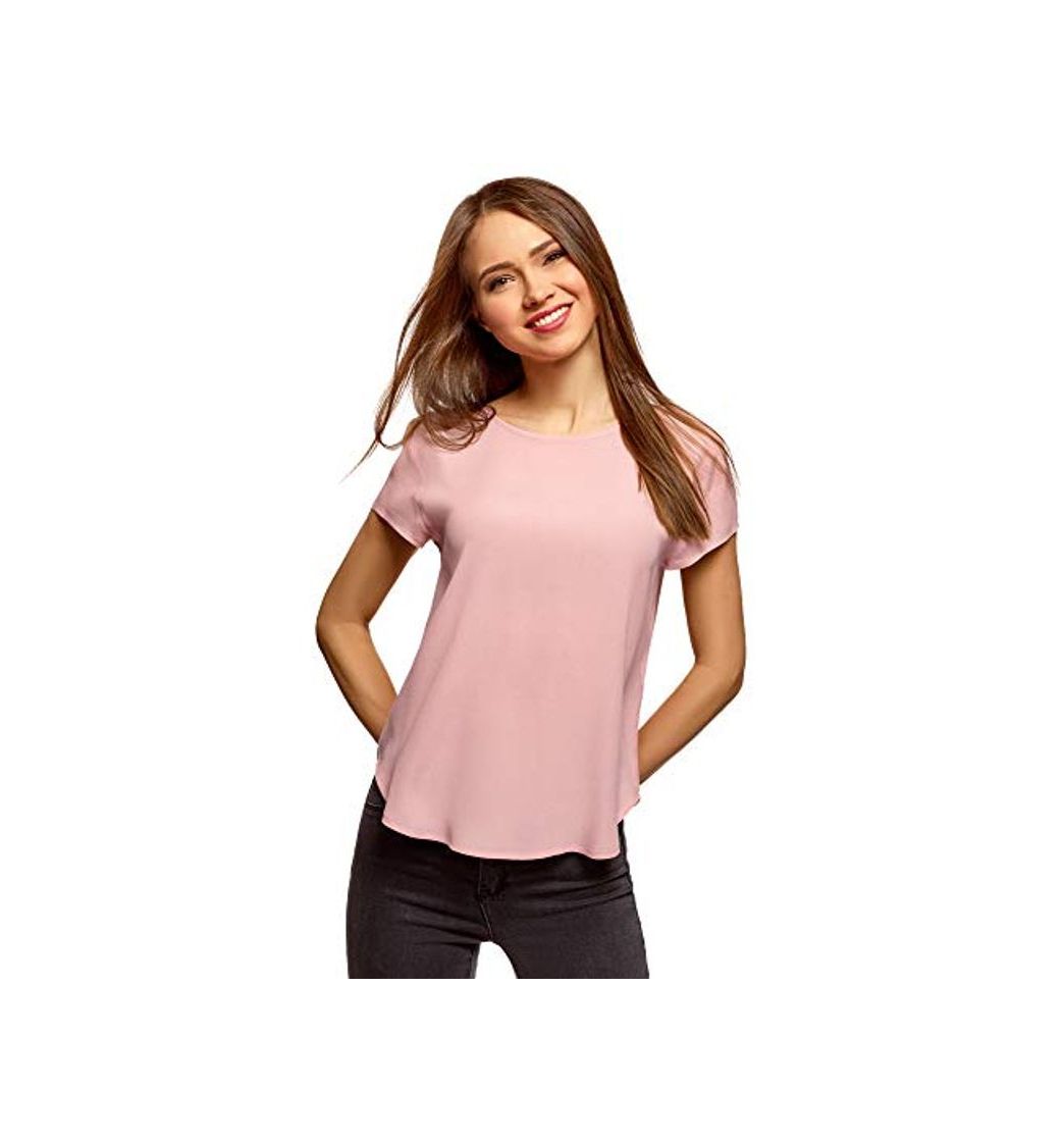 Product oodji Ultra Mujer Blusa Ancha con Escote Gota en la Espalda, Rosa,