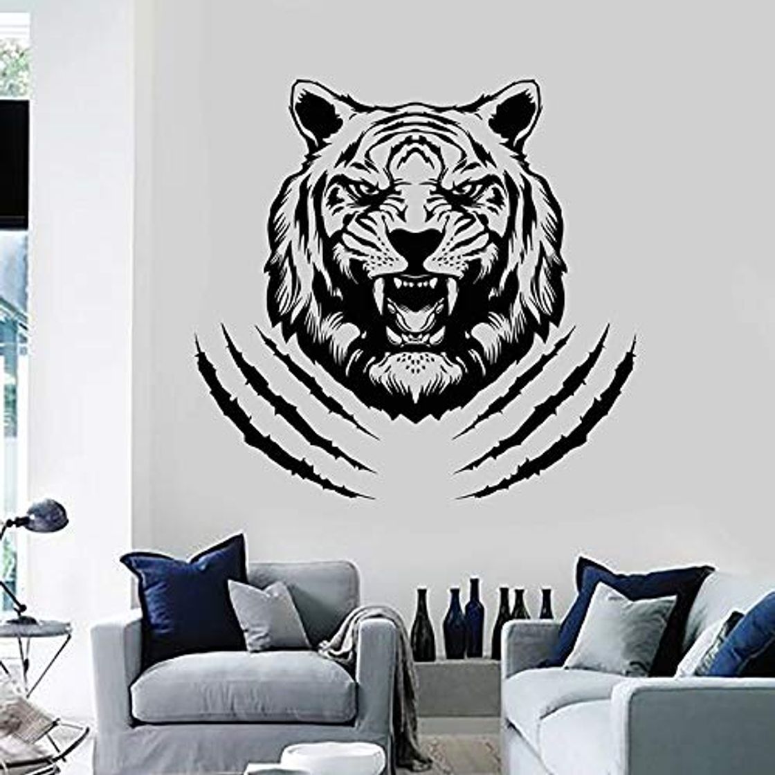 Producto guijiumai Calcomanía de Pared de Tigre Agresivo Tribu depredador Cabeza de Animal Puerta Ventana Pegatina de Vinilo Hombre Cueva Bar Club Mural Interior 58x61cm