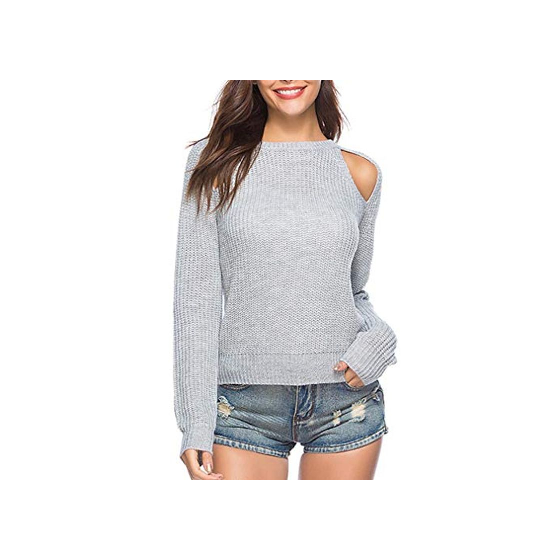 Qixuan suétees de Jersey Suelto de Manga Larga de Mujer Gris XL