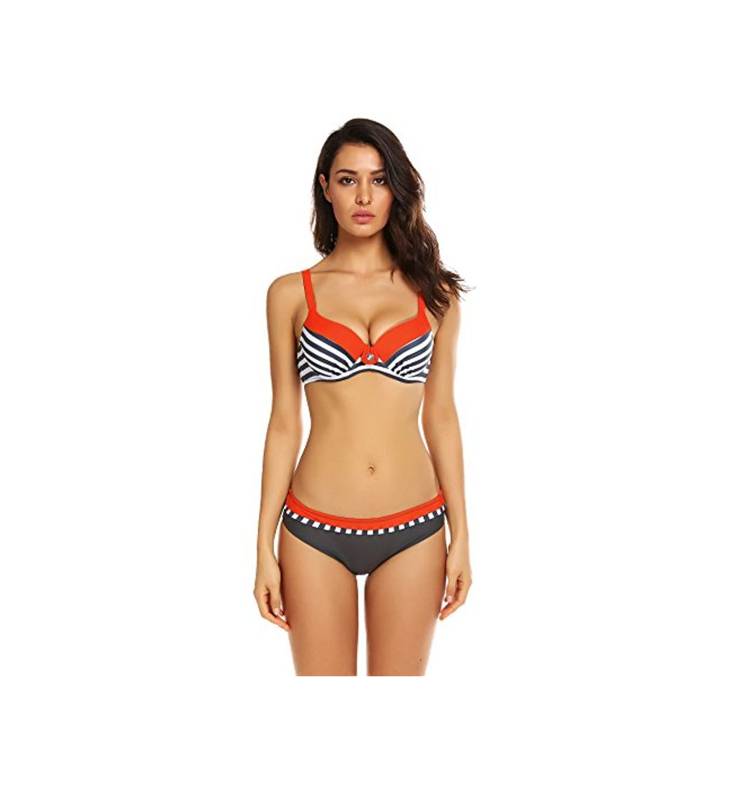 Fashion Colfeel Mujer Trajes de baño Dos Piezas Rayas Sexy Conjunto de Bikini Tankini Push Up Swimsuit