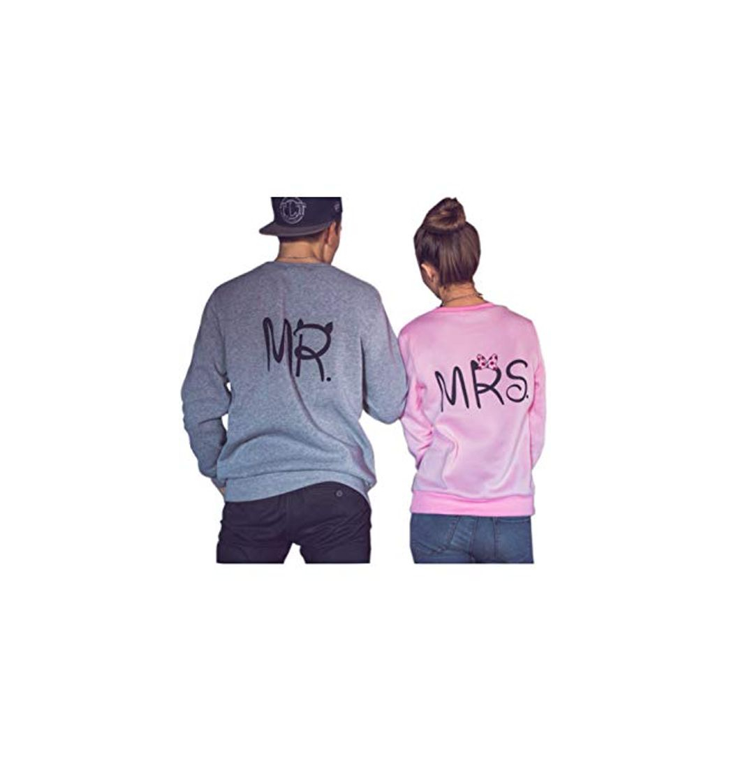 Fashion Pareja Sudadera A Juego Mujeres Hombres Mrs MR Casual Pulóver Pack Grey