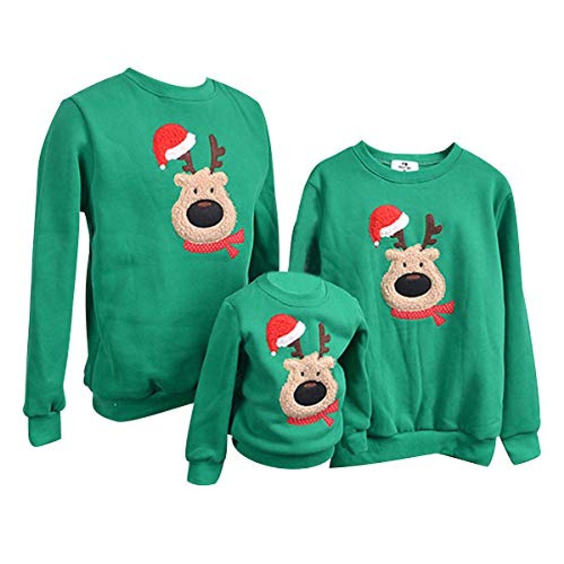 Moda Sudadera Navidad Jersey Navideño Sudaderas Navideñas Familiares Niño Niña Sueter Hombre Mujer Reno Sweaters Estampadas Pullover Cuello Redondo Largas Chica Chico Invierno Anchas Basicas Verde