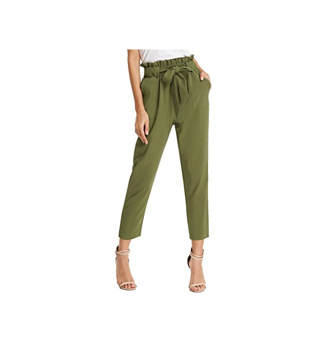 Social Pantalones de Verano de Mujer con Cintura Elástica con Lazo Bodycon Slim