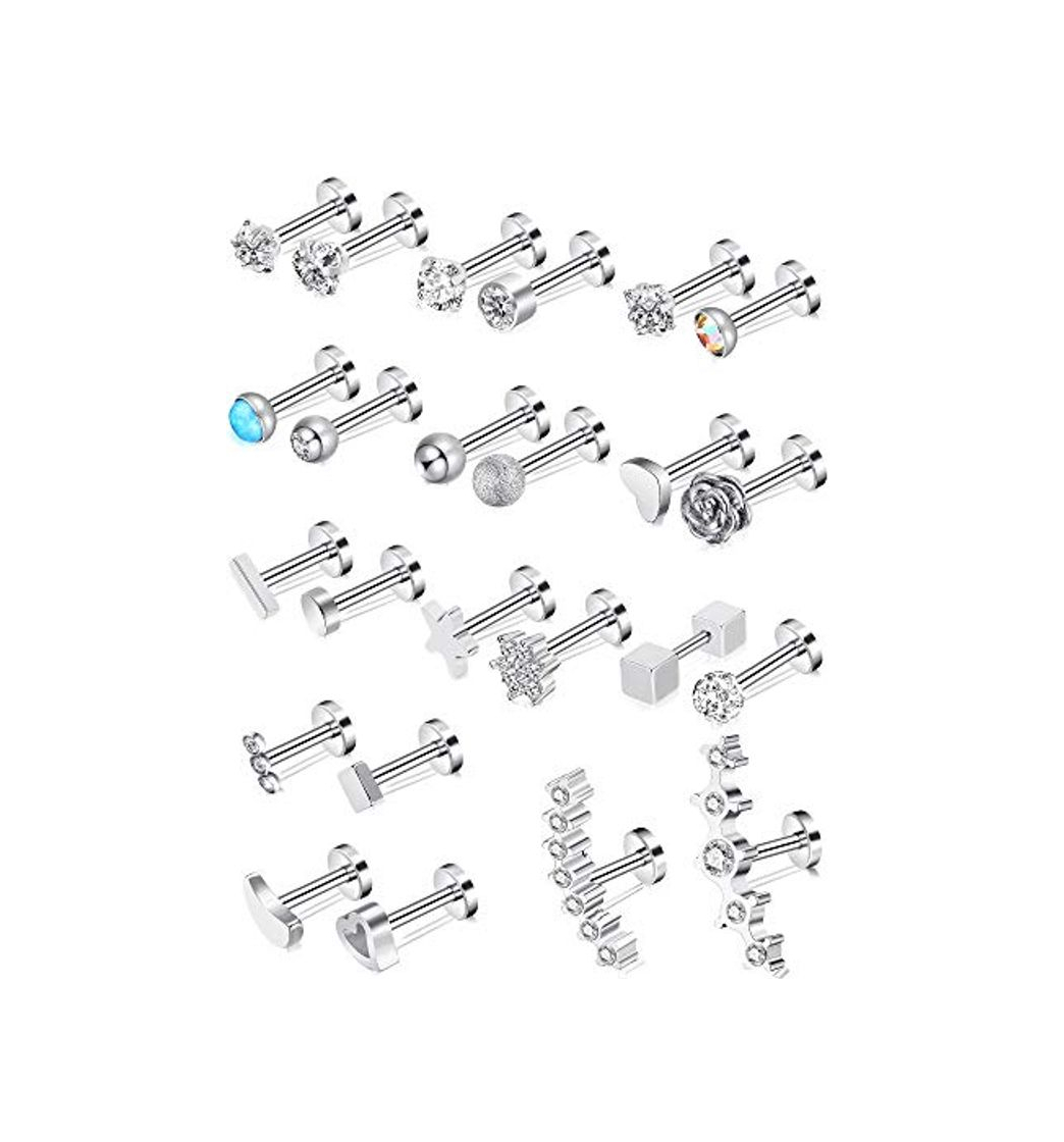 Product 24 Piezas Aretes 16G Piercing de Oreja De Acero Inoxidable Juego de Aretes de Cartílago de Joyería para Favores de Mujeres Niñas