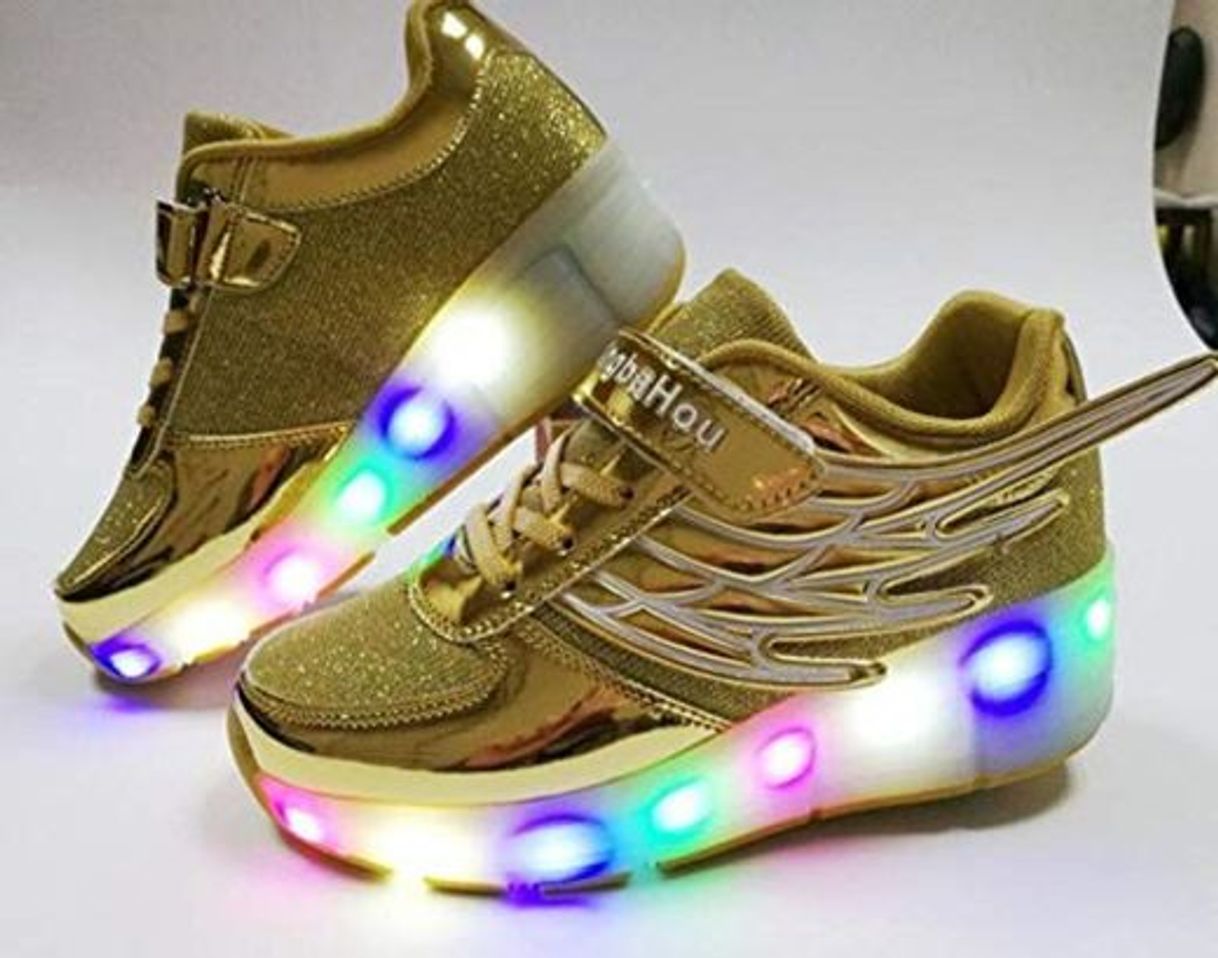 Fashion Nuevo Rosa Dorado Moda Infantil Niñas Niños Luz LED Zapatos De Skate