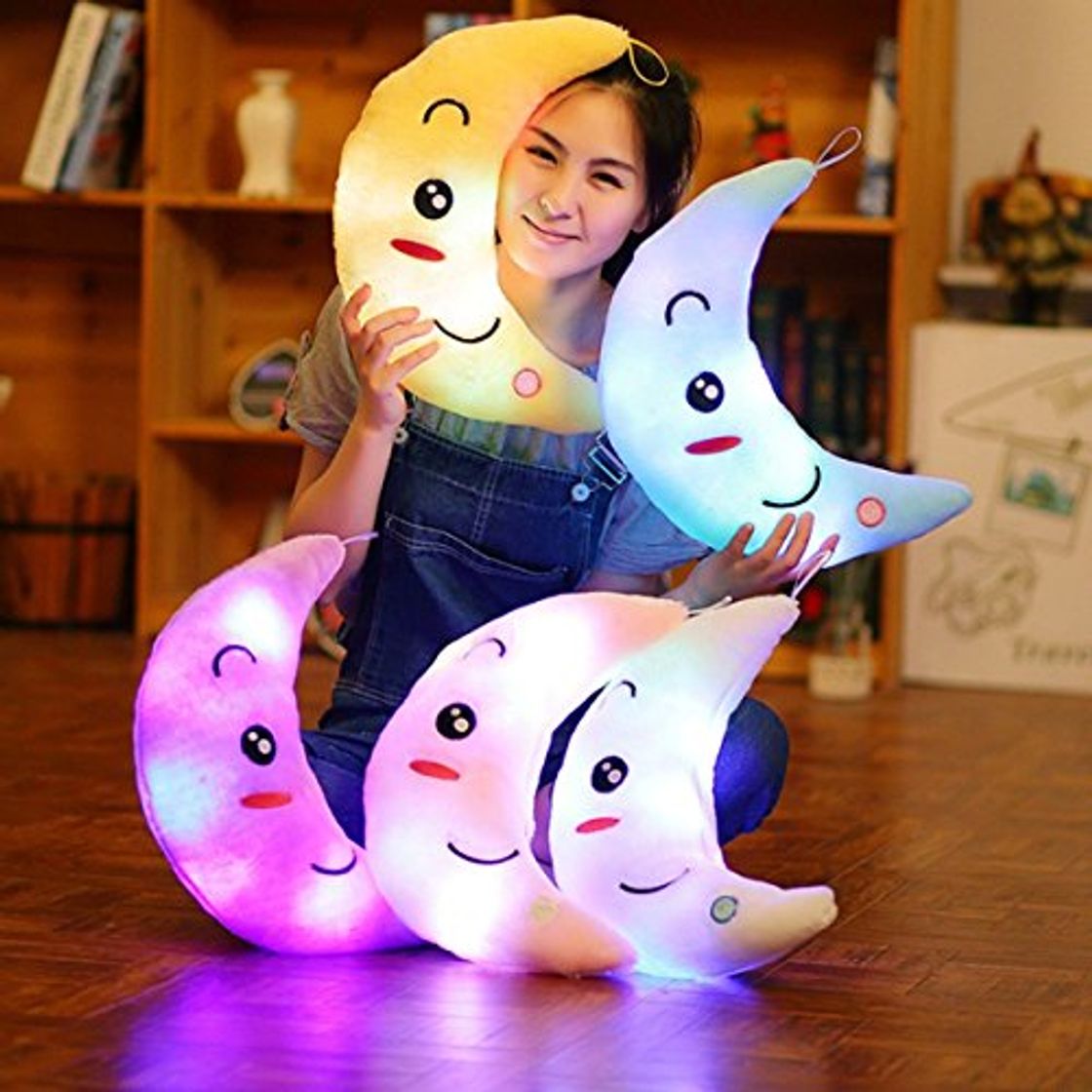 Social LED Luminoso Luna Almohadas de felpa Bebé Niños Juguetes de peluche Decoración