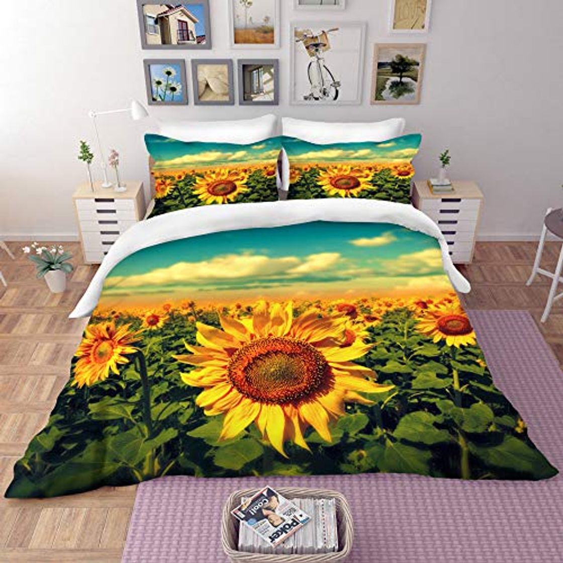 Earendel Fundas Nórdicas Girasol Juego De Ropa Planta Verde Colcha 2/3/4PCS Flor