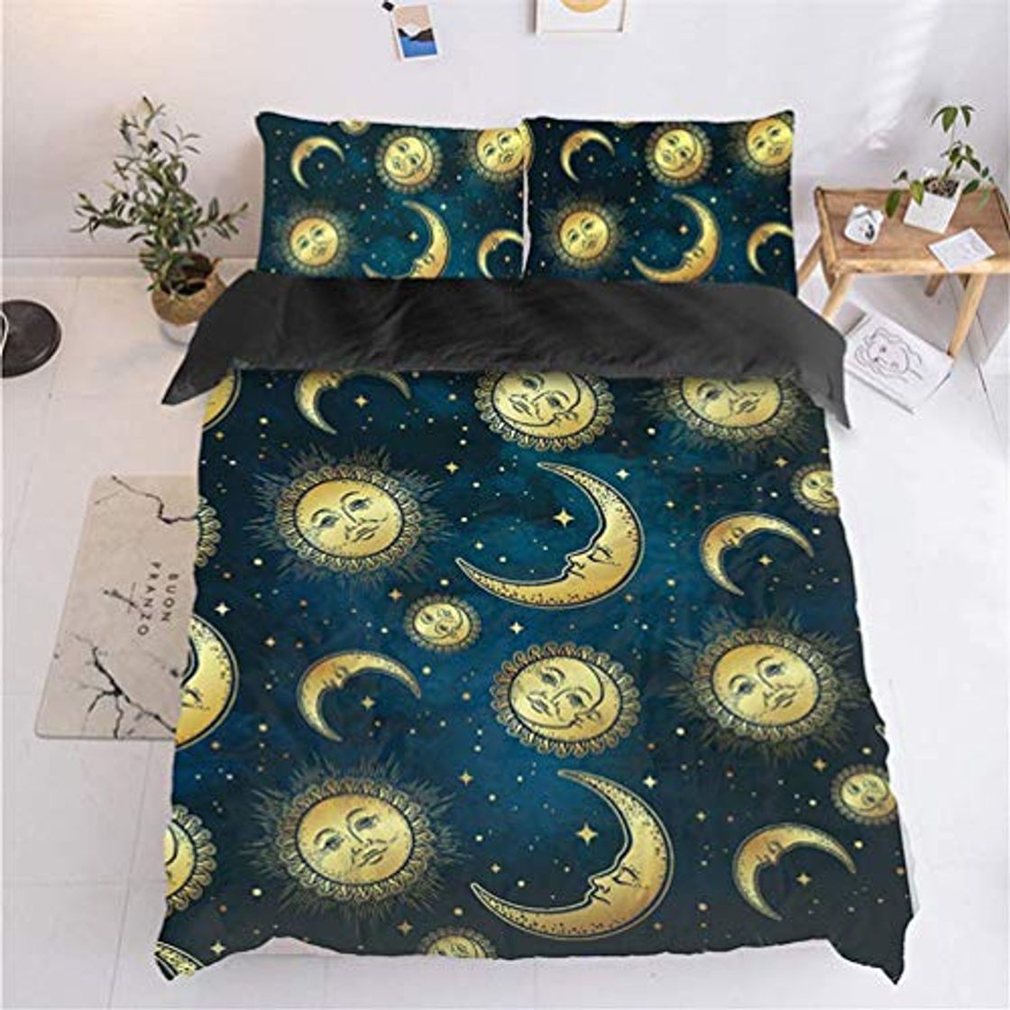 Productos EA-SDN Juego de Funda Nórdica Comic Galaxia Estrellas Mondsonnen-Galaxia Oro Negro con