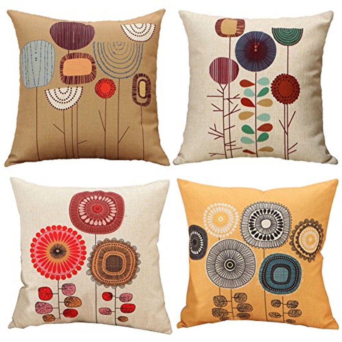 Social Gspirit Almohada de Pareja Funda cojin Dibujos Animados Flores Patrón Decorativo algodón Lino cojín Cubierta Almohada cojínes 45x45 cm para Pareja El Amor