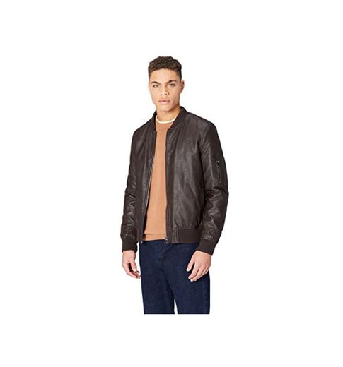 Marca Amazon - find. Cazadora Estilo Bomber Efecto Cuero para Hombre, Marrón