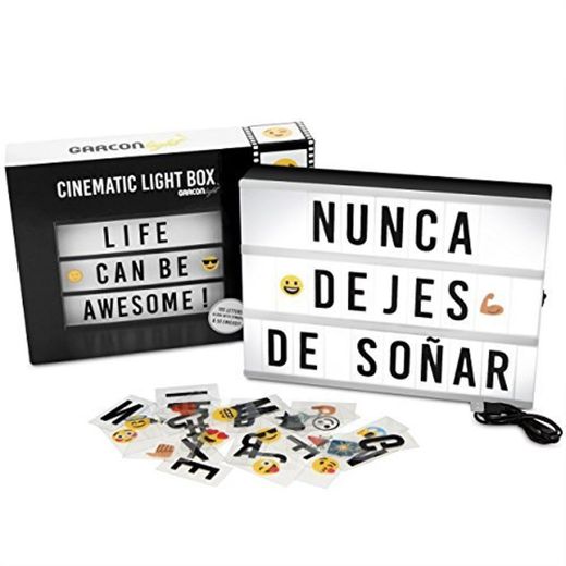 Caja de Luz LED A4 con 105 Letras, 50 Divertidos Emojis y