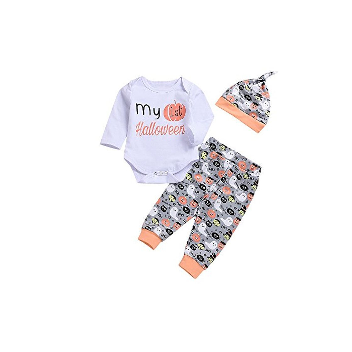 Fashion FELZ Halloween Conjunto de Rapa/3PCs Mameluco con Estampado de Letras de bebé