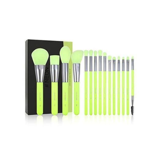 Docolor Makeup Brushes Set Neon Green 15Pcs Premium Premium Synthetic Kabuki Foundation