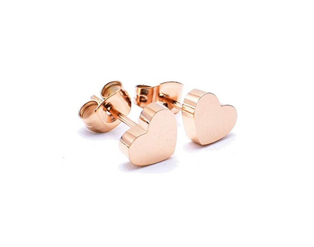 Social findout 14K chapado en oro rosa de acero de titanio corazones pendientes,