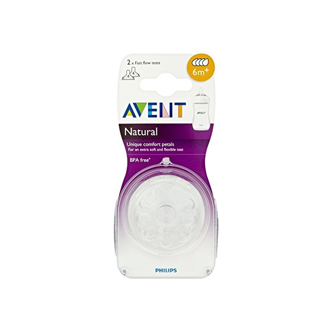 Productos Philips Avent Natural SCF654/27 - Tetina para biberón, Silicona, flujo rapido con