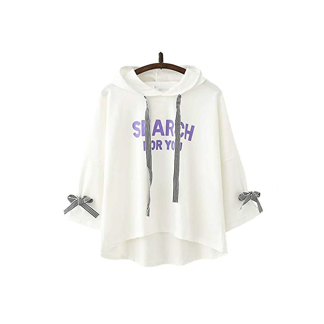 Moda TieNew Estilo Coreano Simple Ulzzang Detalle de la Cinta de Rayas de Las niñas Palabra Texto Diseño de impresión Chaqueta con Capucha de Manga Larga cómoda