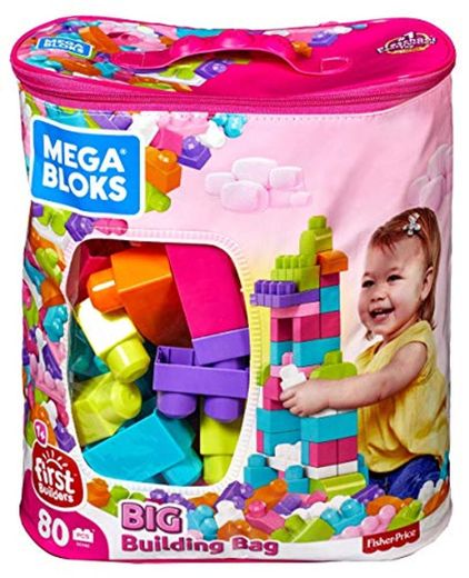 Mega Bloks Juego de construcciones 80 piezas con bolsa ecológica rosa, juguete