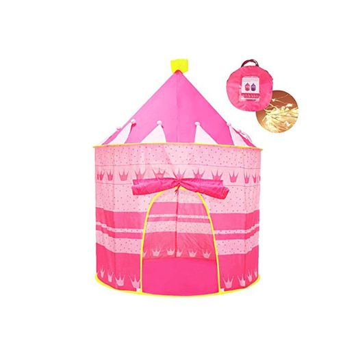 Opret Tienda de Princesa para Niñas Pop Up Carpa Plegable para Niños Carpa Rosa con Bolsa de Transporte y Luz de Cadena para Interiores y Exteriores
