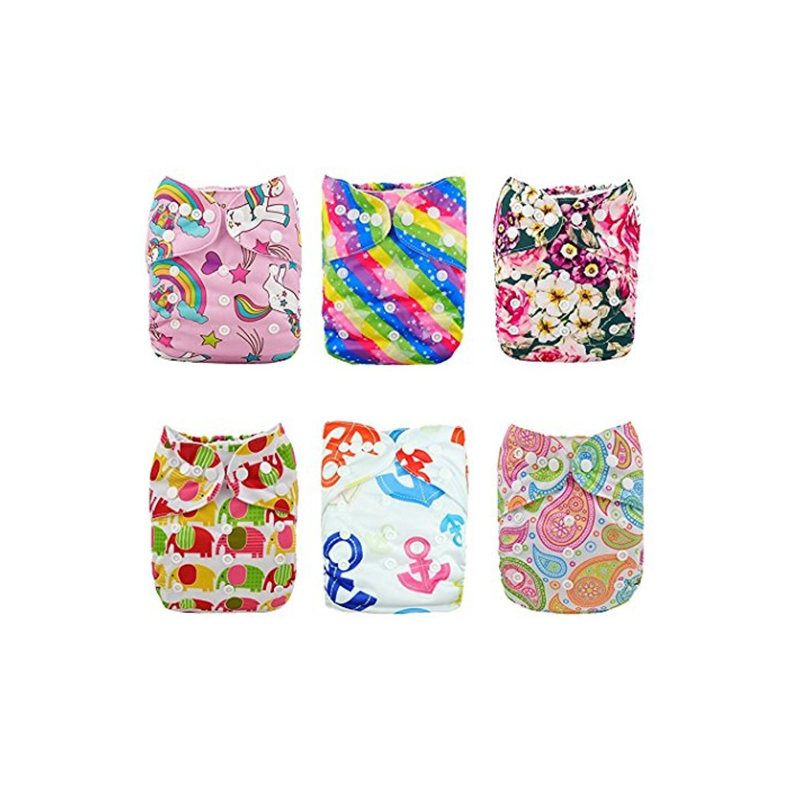 Social Alva Baby - 6 Pañales de tela con 12 absorbentes reutilizables, lavables