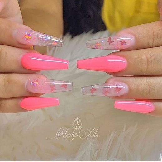 Pink butterfly nails