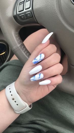 Blue and white marble acrylic nails