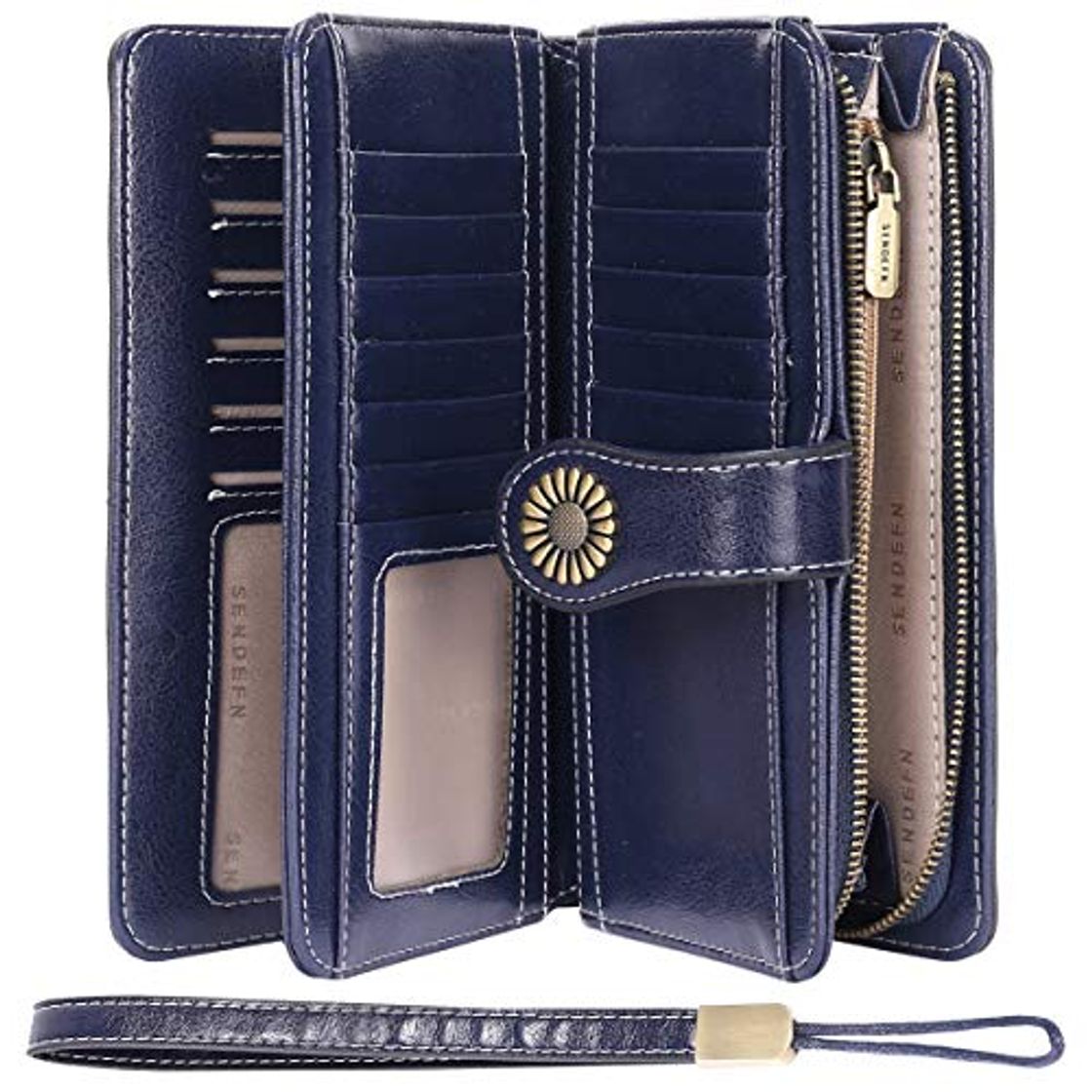 Social Cartera Cuero Mujer Bloqueo RFID Monedero Piel Mujer Grande con Muchos Bolsillos,