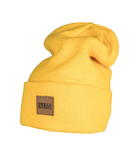 Urban Classics Leatherpatch Long Beanie Gorro de Punto, Amarillo