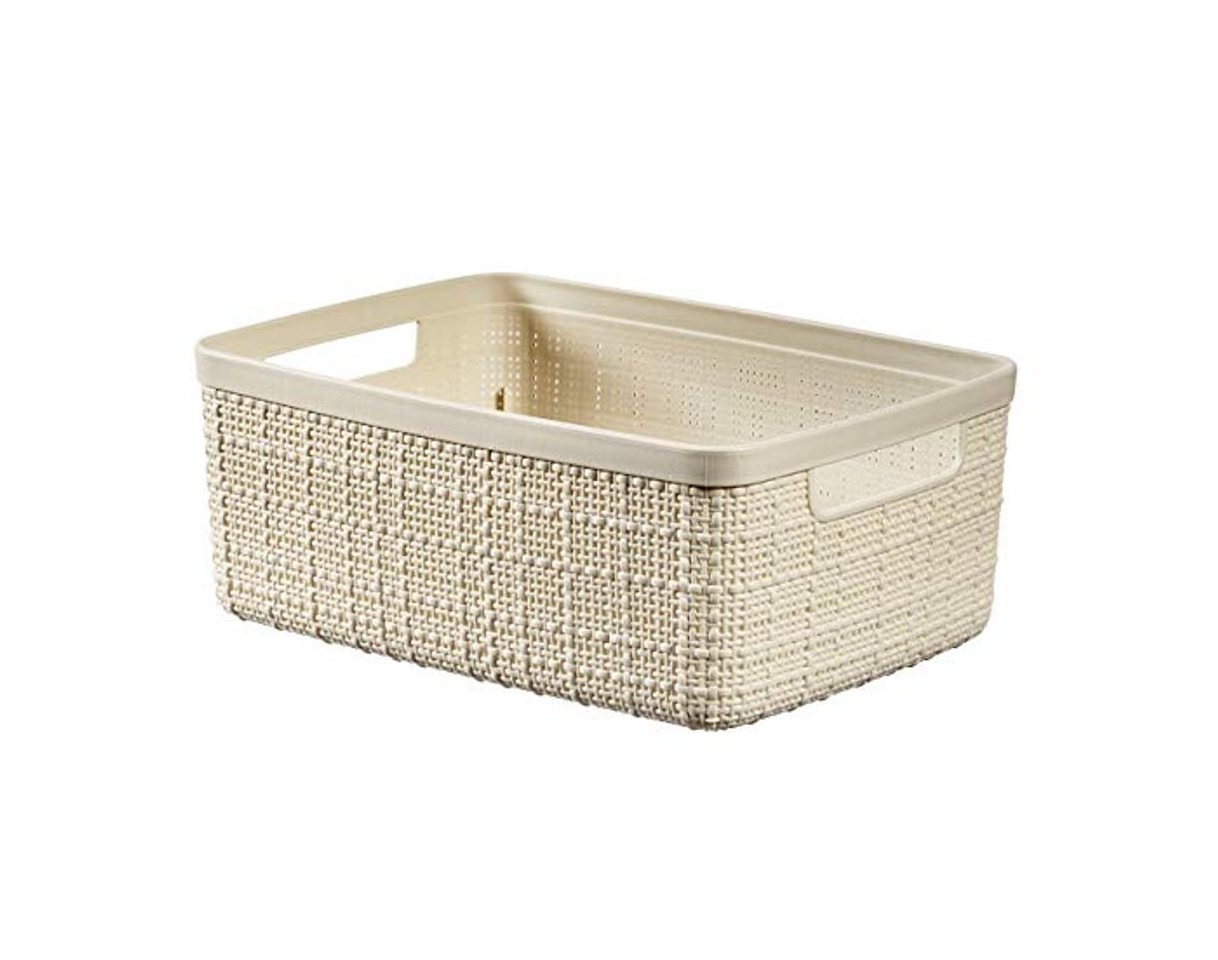 Product CURVER Cesta Jute 100% plástico Reciclado Rectangular, Blanco Roto, S