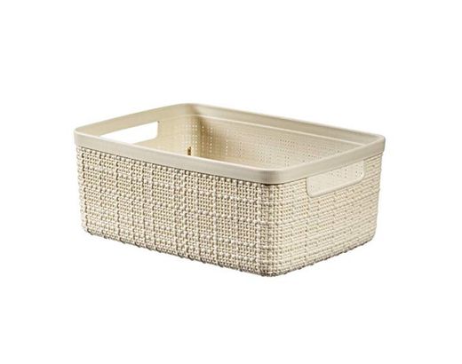 CURVER Cesta Jute 100% plástico Reciclado Rectangular, Blanco Roto, S