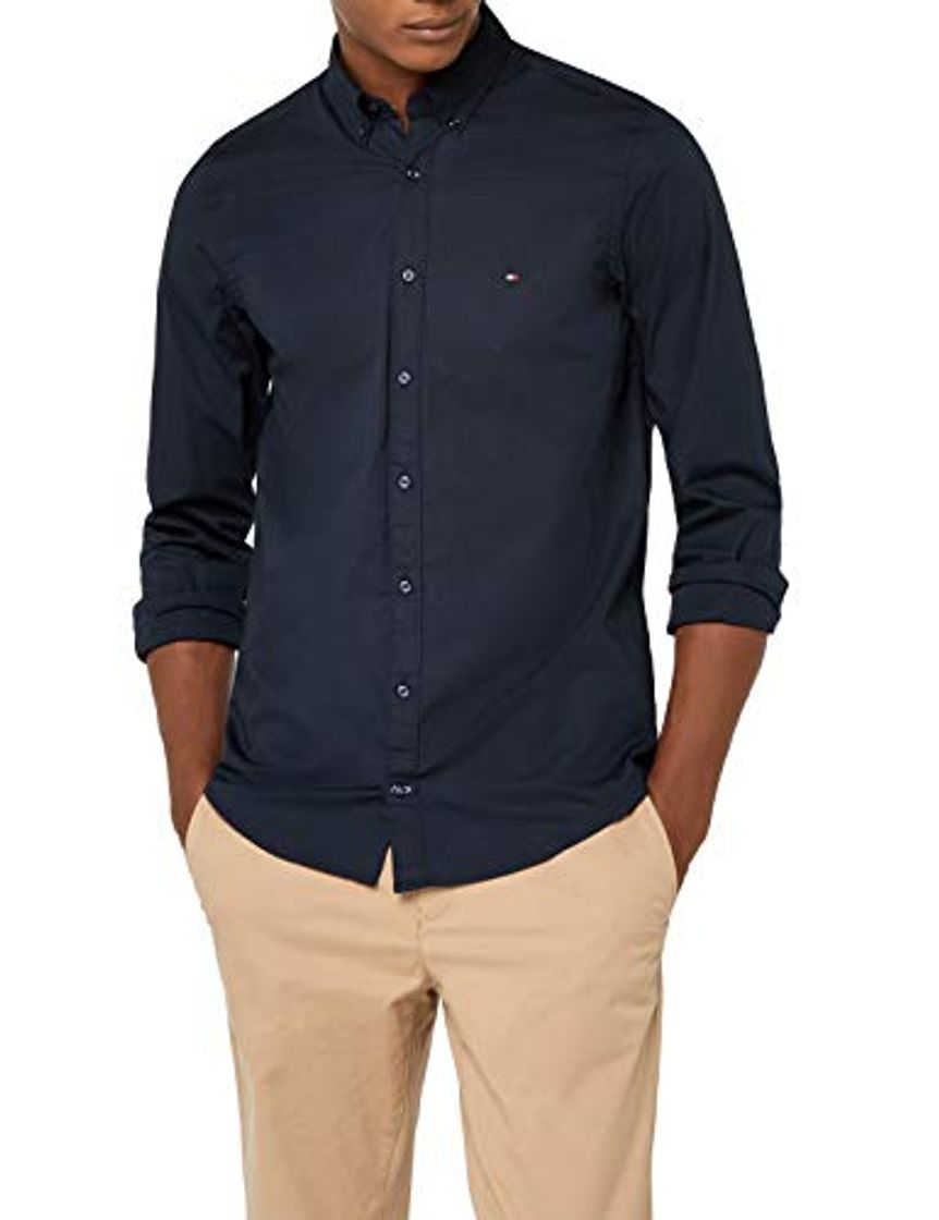 Social Tommy Hilfiger Core Stretch Slim Poplin Shirt Camisa, Azul