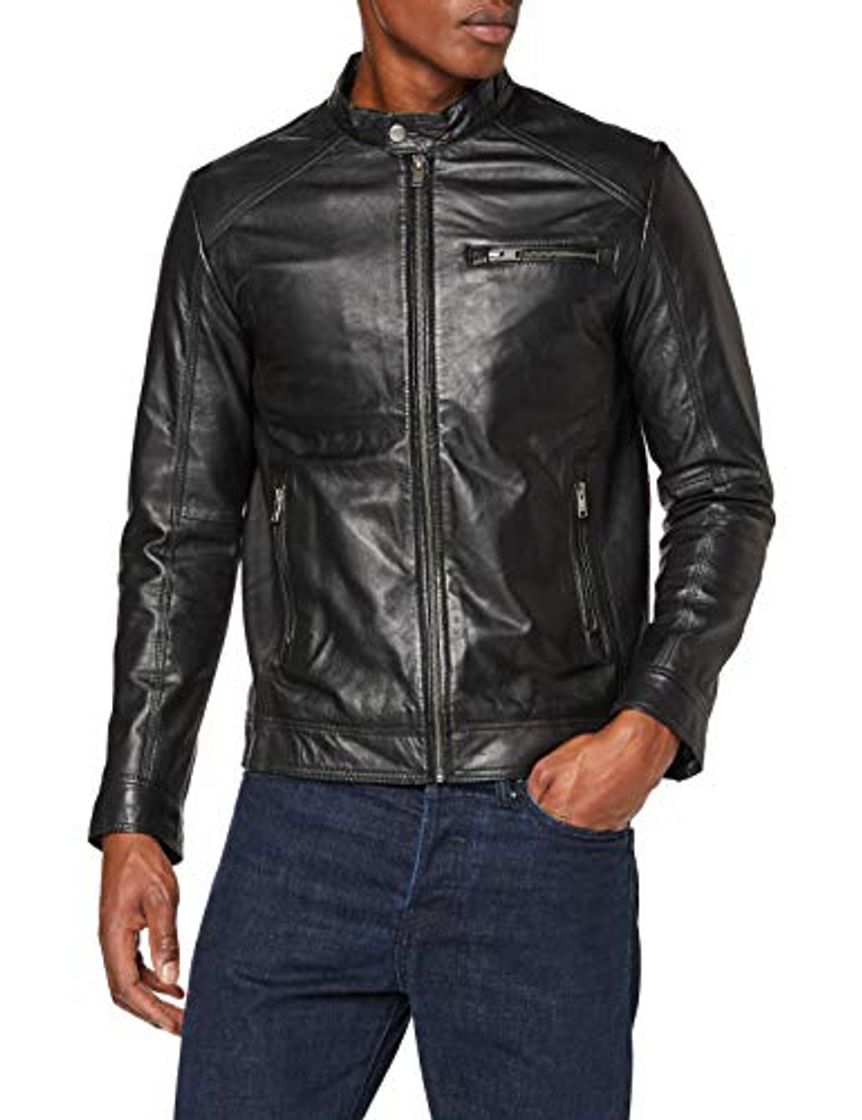 Fashion SELECTED HOMME Slh C-01 Classic Leather Jacket W Noos Chaqueta, Negro