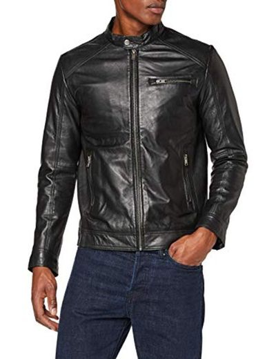 SELECTED HOMME Slh C-01 Classic Leather Jacket W Noos Chaqueta, Negro