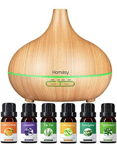 Homasy 500ml Difusor de Aromas con 6 Botellas de Humidificadore Aceite Esencial