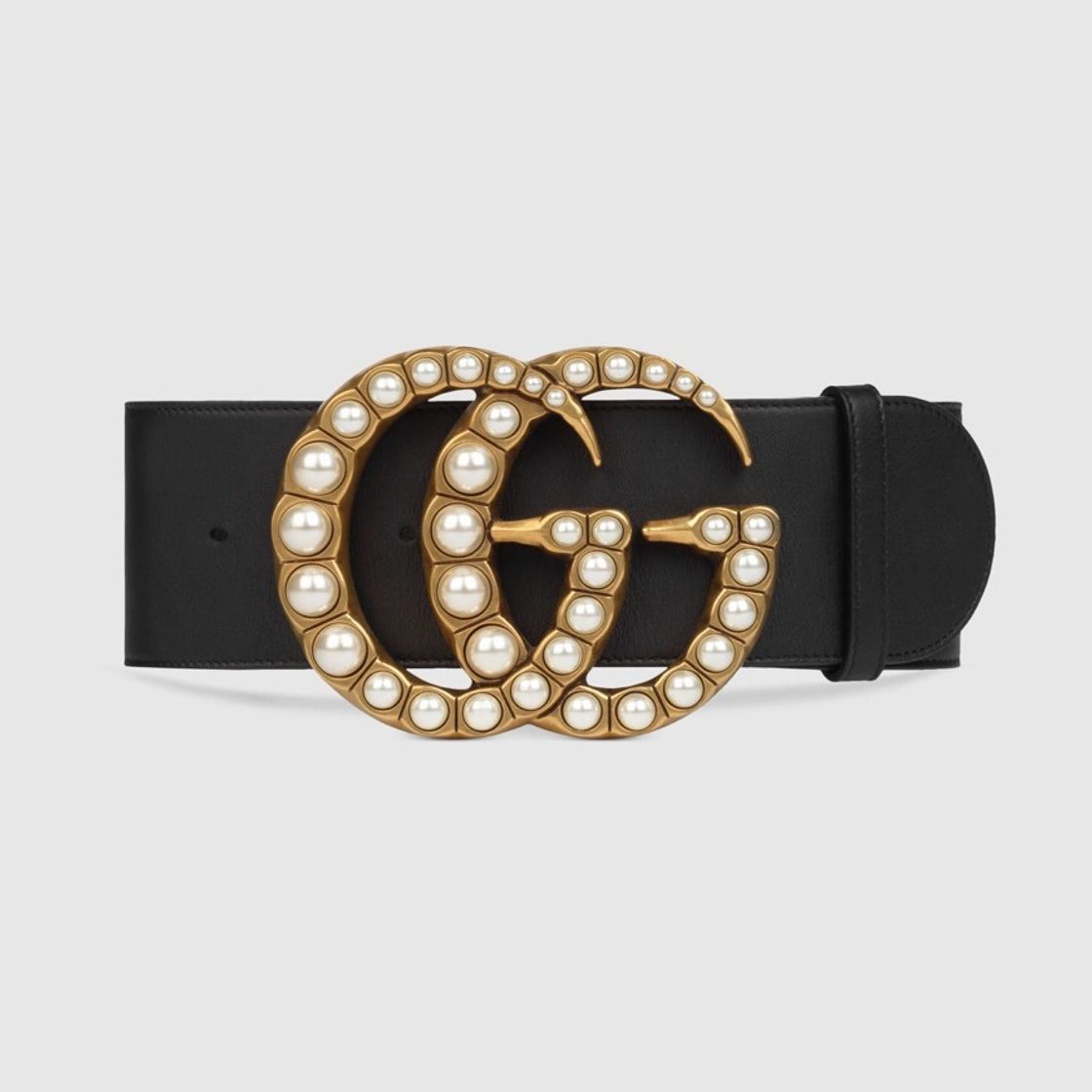 Productos Gucci Wide leather belt with pearl Double G