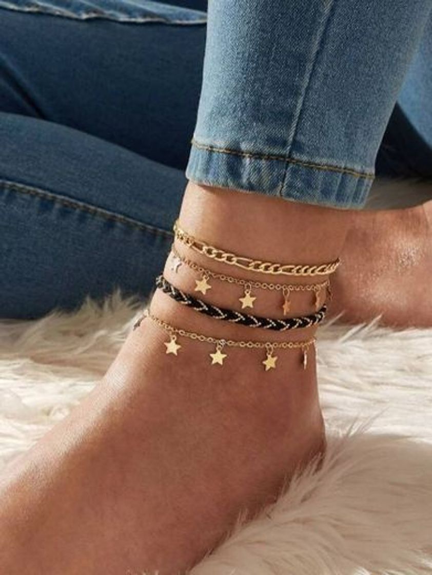 Social Star Charm Chain Anklet 4pcs