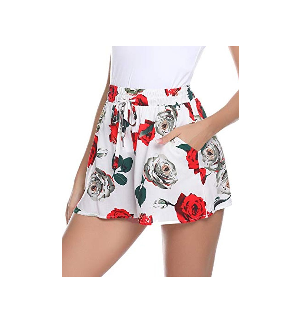 Product Aibrou Women Summer Floral Print Short Pants Bohemia Fashion Sexy Skirt Casual Beachwear Summer Clothes White