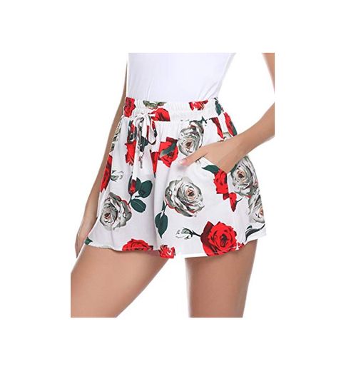 Aibrou Women Summer Floral Print Short Pants Bohemia Fashion Sexy Skirt Casual Beachwear Summer Clothes White