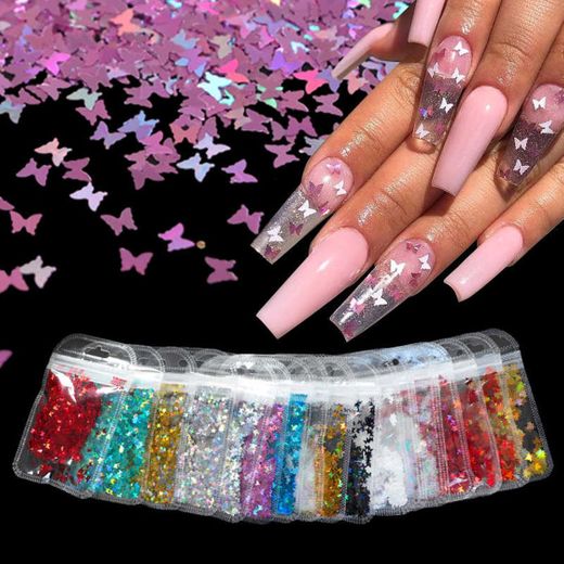 Glitter para uñas acrilicas de mariposa